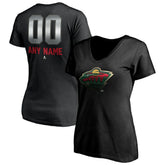 Minnesota Wild - Women's Personalized Midnight Mascot Logo V-Neck T-Shirt Black