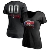 Montreal Canadiens - Women's Personalized Midnight Mascot Logo V-Neck T-Shirt Black