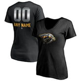 Nashville Predators - Women's Personalized Midnight Mascot Logo V-Neck T-Shirt Black