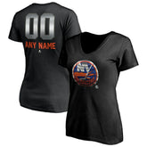 New York Islanders - Women's Personalized Midnight Mascot Logo V-Neck T-Shirt Black