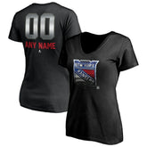 New York Rangers Women's Personalized Midnight Mascot Logo V-Neck T-Shirt Black
