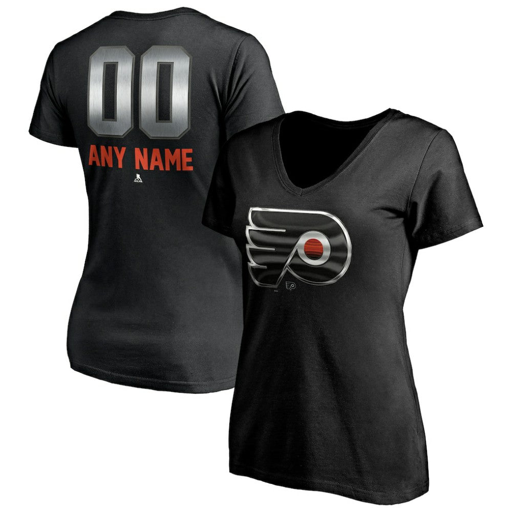 Philadelphia Flyers - Women's Personalized Midnight Mascot Logo V-Neck T-Shirt Black