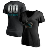 San Jose Sharks - Women's Personalized Midnight Mascot Logo V-Neck T-Shirt Black