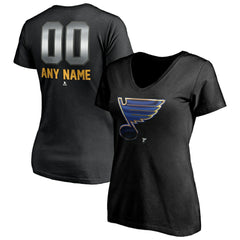 St. Louis Blues - Women's Personalized Midnight Mascot Logo V-Neck T-Shirt Black