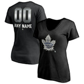 Toronto Maple Leafs - Women's Personalized Midnight Mascot Logo V-Neck T-Shirt Black