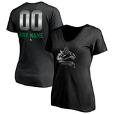 Vancouver Canucks - Women's Personalized Midnight Mascot Logo V-Neck T-Shirt Black