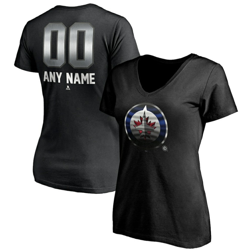 Winnipeg Jets - Women's Personalized Midnight Mascot Logo V-Neck T-Shirt Black
