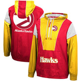Mitchell & Ness - Atlanta Hawks Hardwood Classics Highlight Reel Windbreaker Half-Zip Hoodie Jacket - Red/Yellow