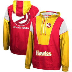 Mitchell & Ness - Atlanta Hawks Hardwood Classics Highlight Reel Windbreaker Half-Zip Hoodie Jacket - Red/Yellow