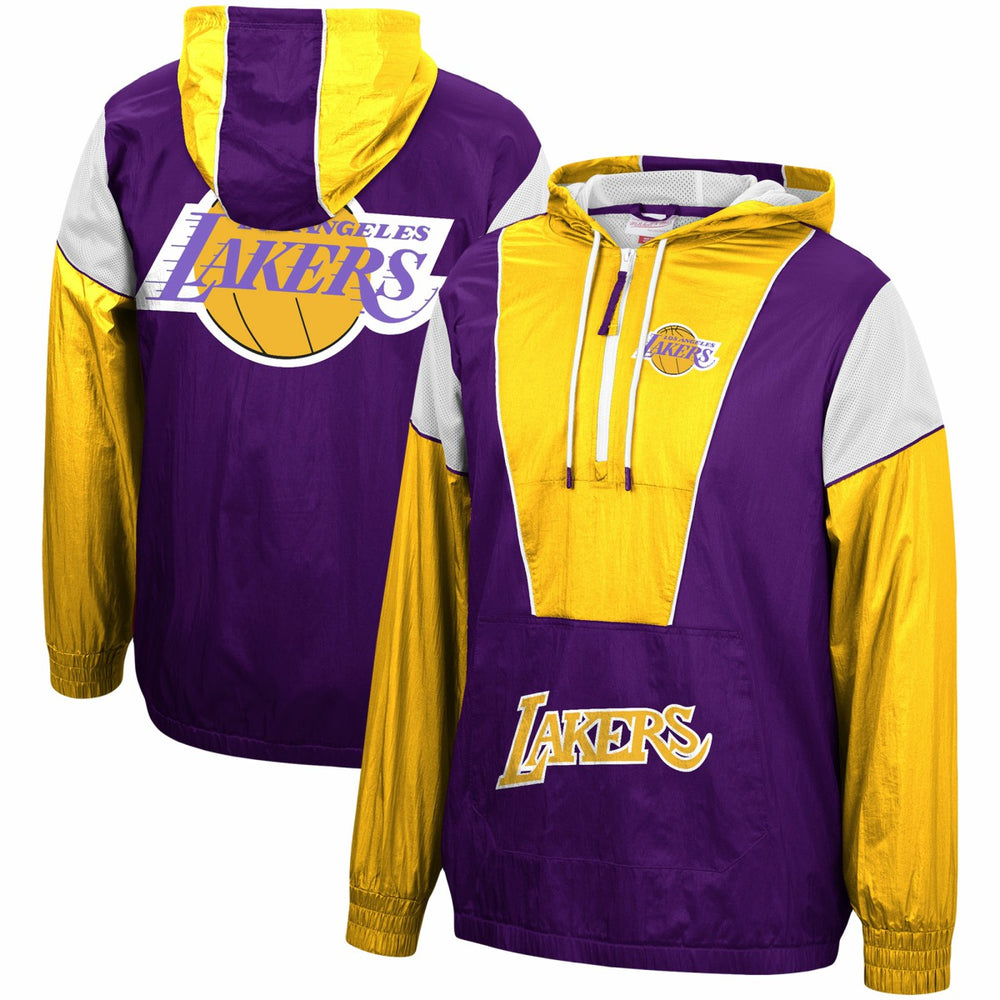 Mitchell & Ness - Los Angeles Lakers Hardwood Classics Highlight Reel Windbreaker Half-Zip Hoodie Jacket - Purple/Gold