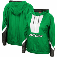 Mitchell & Ness - Milwaukee Bucks Women's Half-Zip Windbreaker 2.0 Hoodie - Green