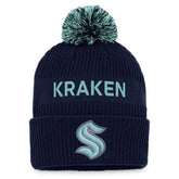 Seattle Kraken Fanatics 2022 NHL Draft Authentic Pro Cuffed Knit Hat with Pom Deep Sea Blue/Light Blue