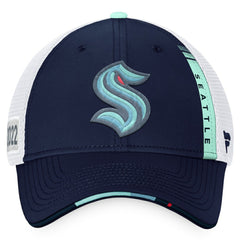 Seattle Kraken Fanatics 2022 NHL Draft Authentic Pro On Stage Trucker Adjustable Hat Navy/White