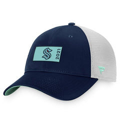 Seattle Kraken Fanatics Authentic Pro Rink Trucker Snapback Hat Deep Sea Blue/White