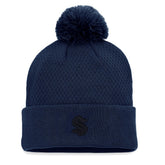 Seattle Kraken Fanatics Women's Authentic Pro Road Cuffed Knit Hat with Pom Deep Sea Blue