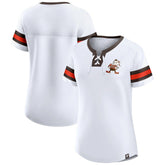 Cleveland Browns Women's Brownie The Elf Gridiron Classics Sunday Best Lace-Up T-Shirt White - Fanatics