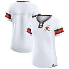 Cleveland Browns Women's Brownie The Elf Gridiron Classics Sunday Best Lace-Up T-Shirt White - Fanatics