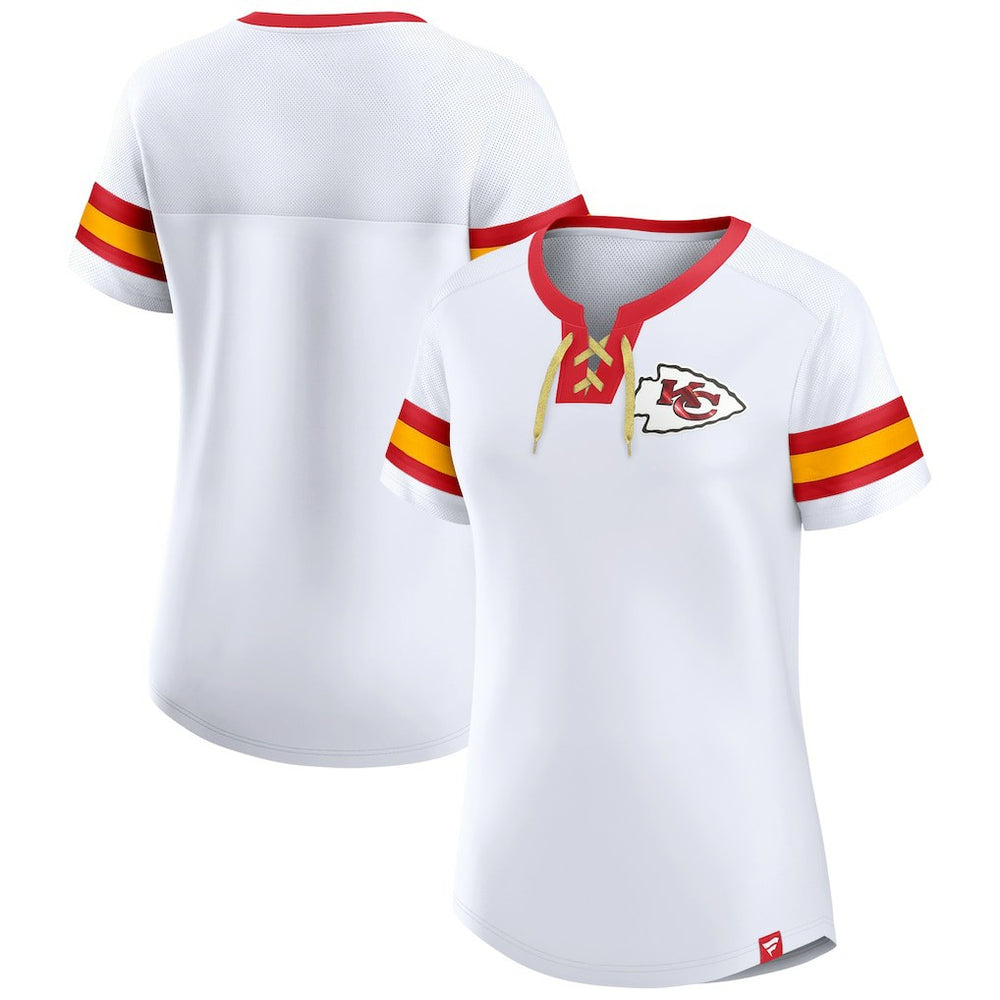 Kansas City Chiefs Women's Sunday Best Lace-Up T-Shirt White - Fanatics
