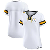 Pittsburgh Steelers Women's Sunday Best Lace-Up T-Shirt White - Fanatics