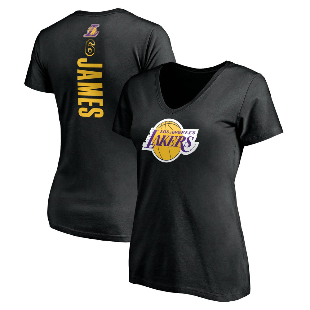 NBA - LeBron James Los Angeles Lakers Women's #6 Playmaker Name & Number V-Neck T-Shirt - Black