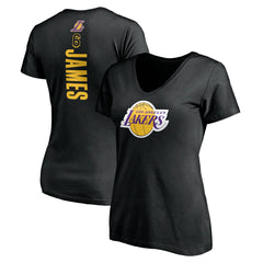 NBA - LeBron James Los Angeles Lakers Women's #6 Playmaker Name & Number V-Neck T-Shirt - Black