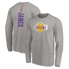 NBA - LeBron James Los Angeles Lakers #6 Playmaker Name & Number Long Sleeve T-Shirt - Heathered Gray