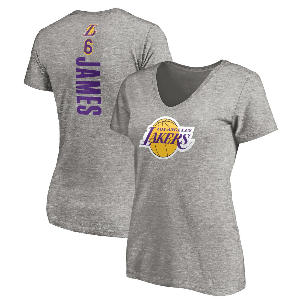 NBA - LeBron James Los Angeles Lakers Women's #6 Playmaker Name & Number V-Neck T-Shirt - Heathered Gray