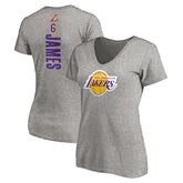 NBA - LeBron James Los Angeles Lakers Women's #6 Playmaker Name & Number V-Neck T-Shirt - Heathered Gray