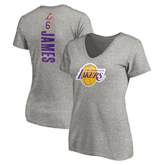 NBA - LeBron James Los Angeles Lakers Women's #6 Playmaker Name & Number V-Neck T-Shirt - Heathered Gray