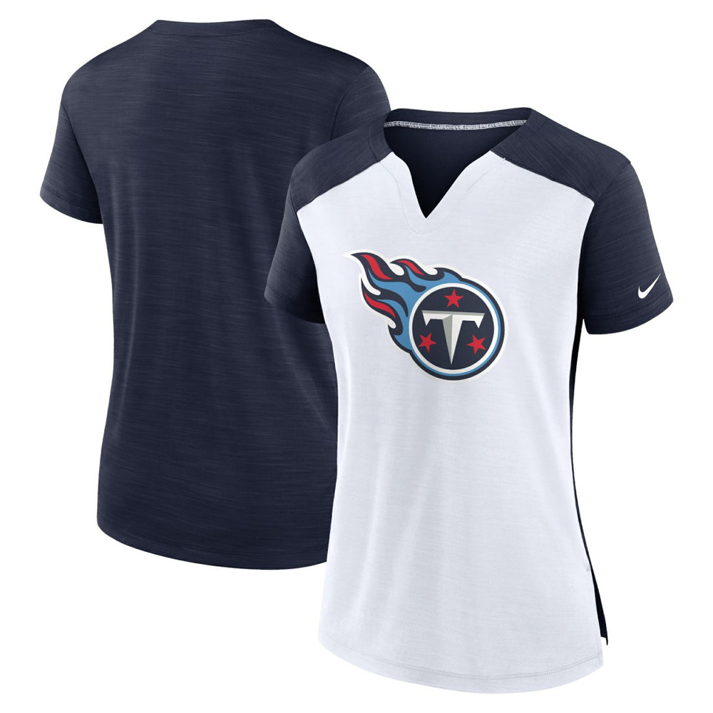 Tennessee Titans Women's Impact Exceed Performance Notch Neck T-Shirt White/Navy - Nike