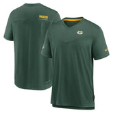 Green Bay Packers Sideline Coach Chevron Lock Up Logo V-Neck Performance T-Shirt Heather Kelly Green - Nike