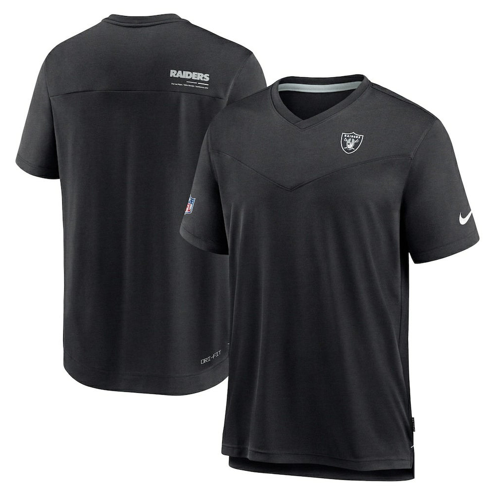 Las Vegas Raiders Sideline Coach Chevron Lock Up Logo V-Neck Performance T-Shirt Black - Nike
