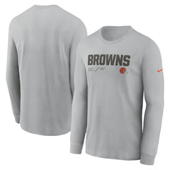 Cleveland Browns Sideline Infograph Lock Up Performance Long Sleeve T-Shirt Silver - Nike