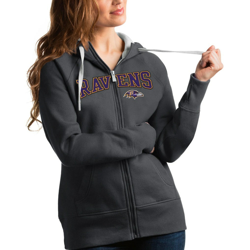 Baltimore Ravens Antigua Women's Wordmark Victory Full-Zip Hoodie Charcoal - NFL
