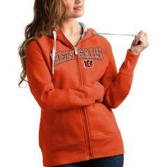 Cincinnati Bengals Antigua Women's Wordmark Victory Full-Zip Hoodie Orange - NFL