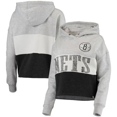 47 brand - Brooklyn Nets '47 Women's Lizzy Cutoff Pullover Hoodie - Heathered Gray/Heathered Black