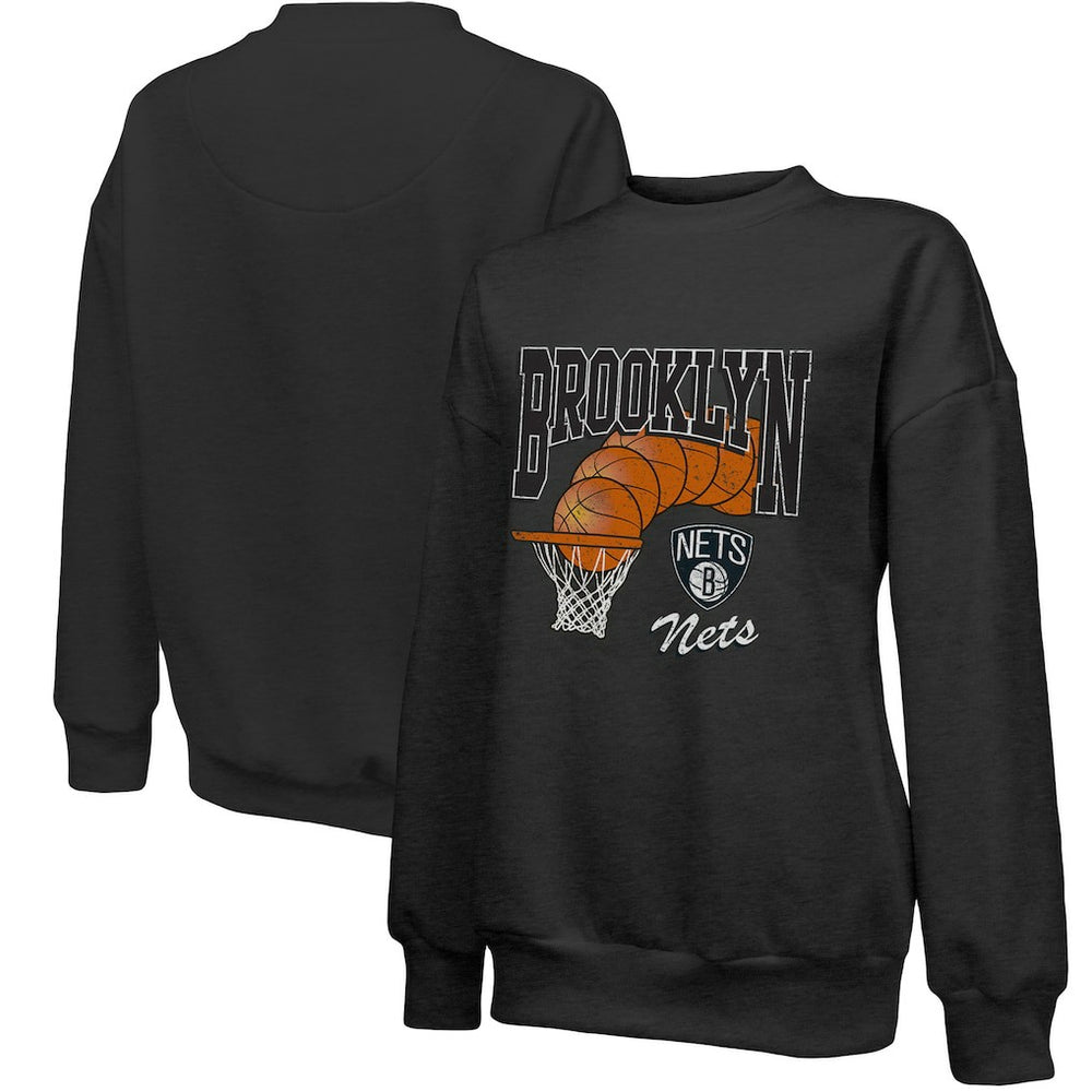 NBA - Brooklyn Nets Majestic Threads Women's Bank Shot Pullover Tri-Blend Sweatshirt - Black