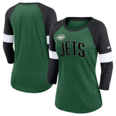 New York Jets Women's Football Pride Raglan 3/4-Sleeve T-Shirt Heather Green/Heather Black - Nike