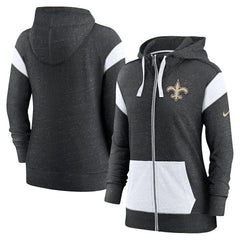 New Orleans Saints Women's Plus Size Monaco Full-Zip Lightweight Hoodie Heather Black/White - Nike
