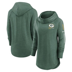 Green Bay Packers Women's Minimal Statement Lightweight Raglan Funnel Neck Pullover Hoodie Heather Green - Nike