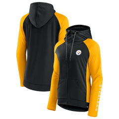 Pittsburgh Steelers Women's End Around Lightweight Raglan Full-Zip Hoodie Jacket Black/Gold - Fanatics