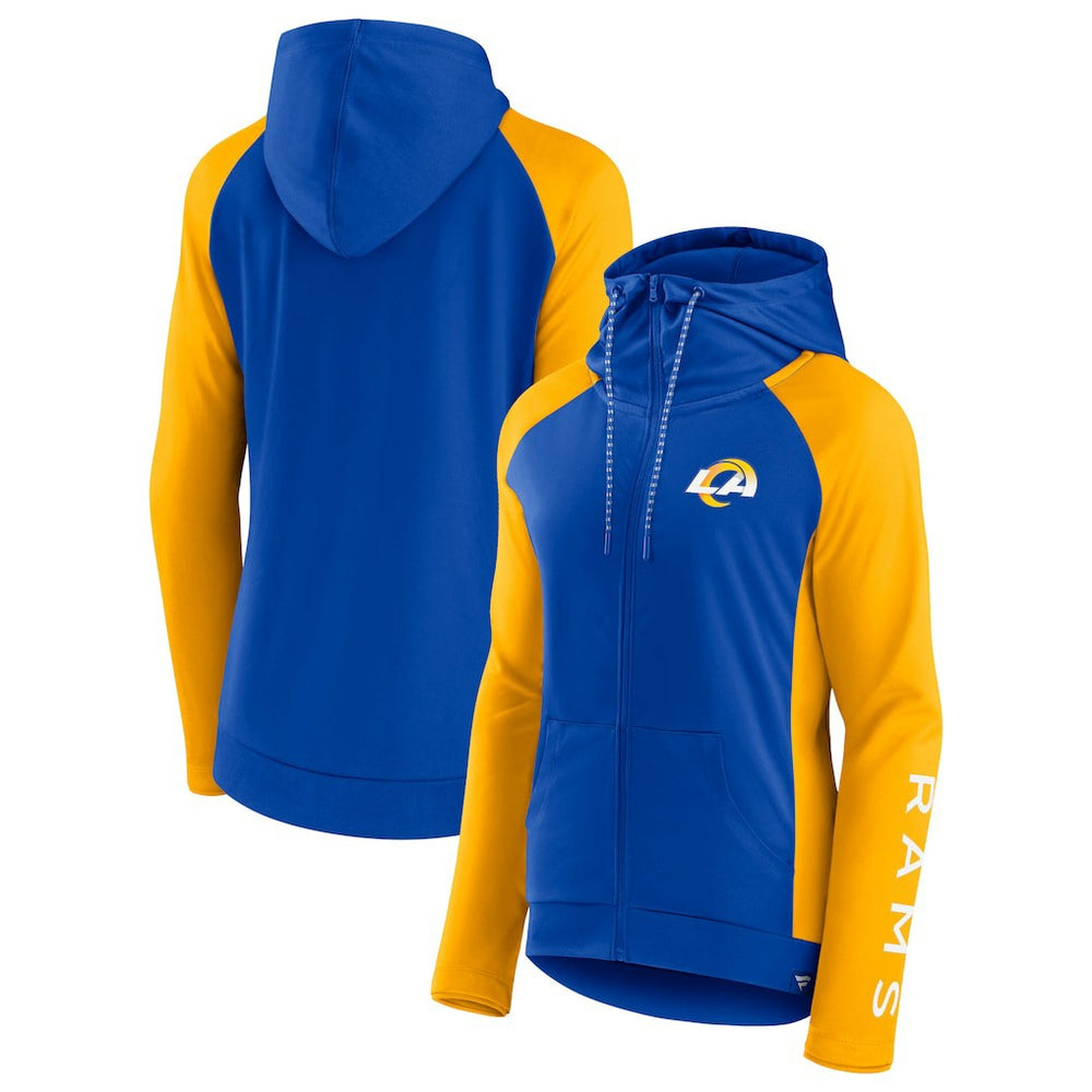Los Angeles Rams Women's End Around Lightweight Raglan Full-Zip Hoodie Jacket Royal/Gold - Fanatics