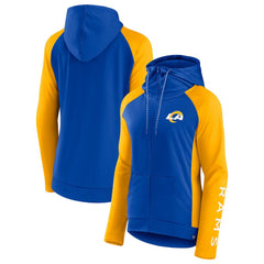 Los Angeles Rams Women's End Around Lightweight Raglan Full-Zip Hoodie Jacket Royal/Gold - Fanatics