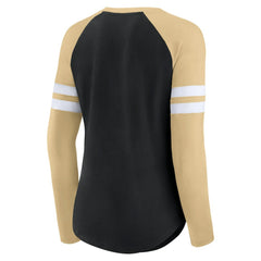 New Orleans Saints Women's True to Form Raglan Lace-Up V-Neck Long Sleeve T-Shirt Black/Gold - Fanatics