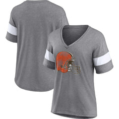 Cleveland Browns Women's Distressed Team Tri-Blend V-Neck T-Shirt Heathered Gray/White - Fanatics
