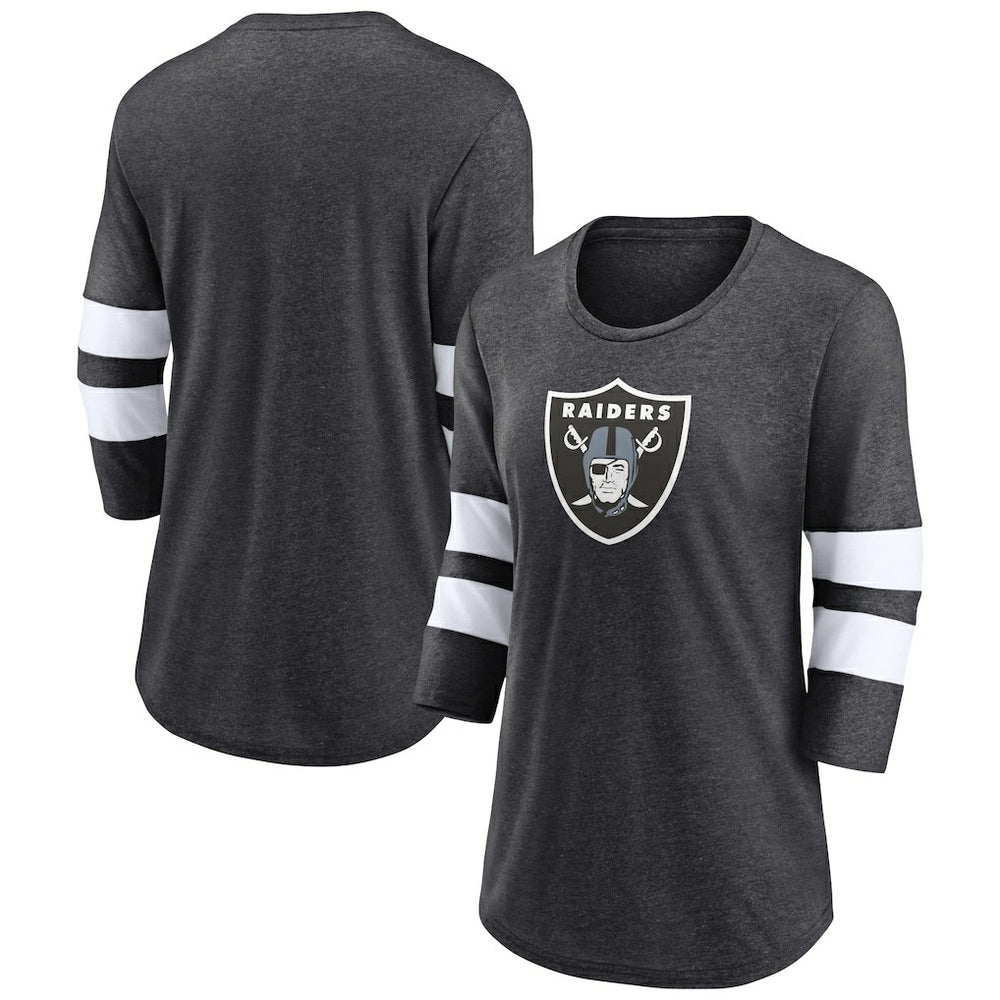 Las Vegas Raiders Women's Primary Logo 3/4 Sleeve Scoop Neck T-Shirt Heathered Charcoal - Fanatics
