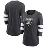 Las Vegas Raiders Women's Primary Logo 3/4 Sleeve Scoop Neck T-Shirt Heathered Charcoal - Fanatics