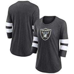 Las Vegas Raiders Women's Primary Logo 3/4 Sleeve Scoop Neck T-Shirt Heathered Charcoal - Fanatics