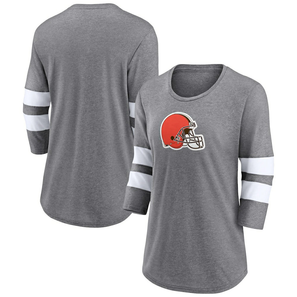 Cleveland Browns Women's Primary Logo 3/4 Sleeve Scoop Neck T-Shirt Heathered Gray - Fanatics