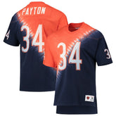 Walter Payton Chicago Bears Retired Player Name & Number Diagonal Tie-Dye V-Neck T-Shirt Orange/Navy - Mitchell & Ness